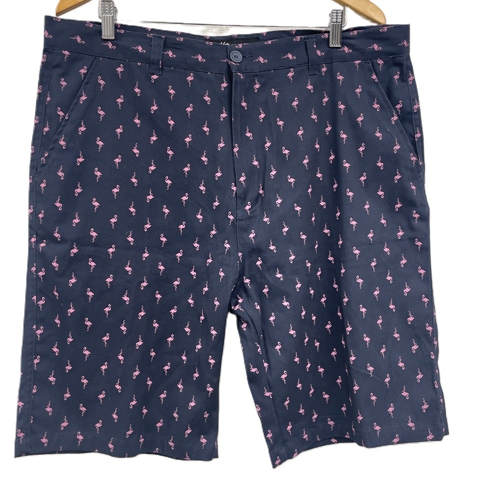 Brooklyn Cloth NP6 Navy Flamingo Print Stretch Side Pockets Twill Short 40